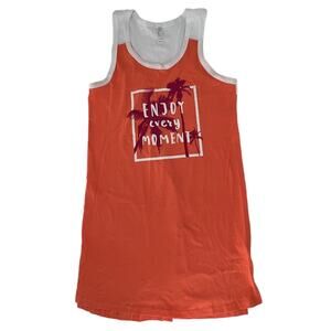 LAT Ladies Racerback Tank Top Beach Coverup Dress Orange White Ladies Medium